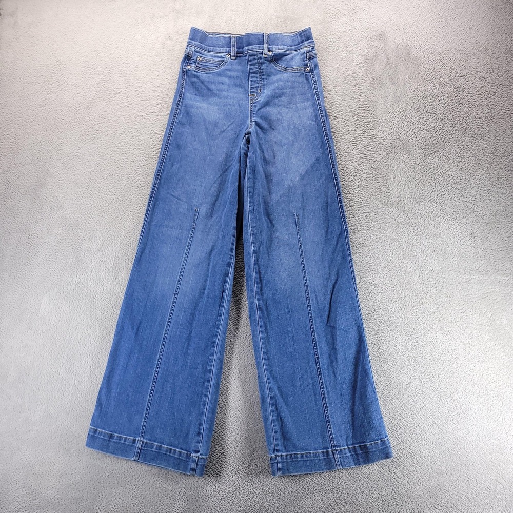 Spanx Jeans Womens S Blue Seamed Front Wide Leg Pull On Stretch 20407R Indigo